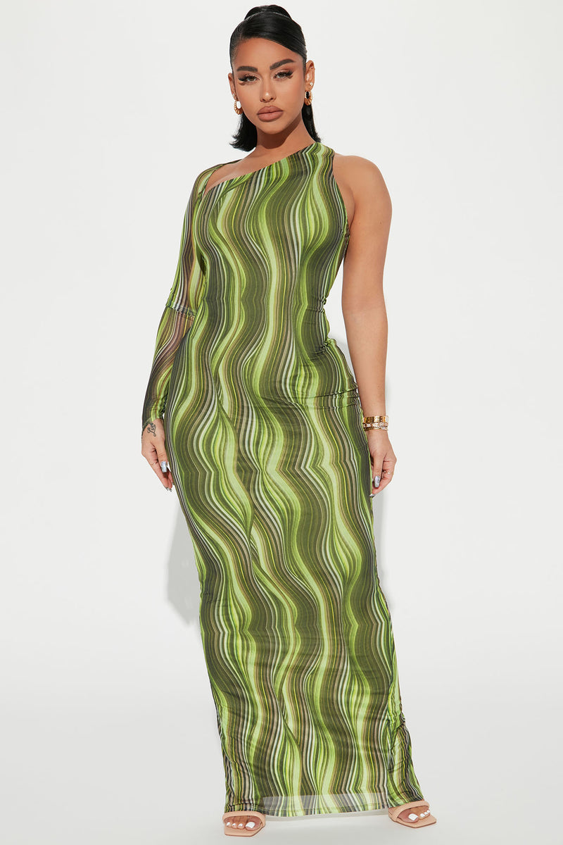 Vibes Mesh Maxi Dress - Green/combo | Fashion Nova, Dresses | Fashion Nova