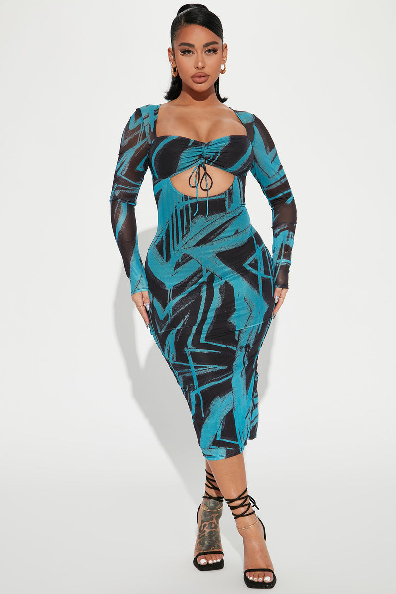 In Sync Mesh Midi Dress - Black/Blue | Fashion Nova, Dresses | Fashion Nova