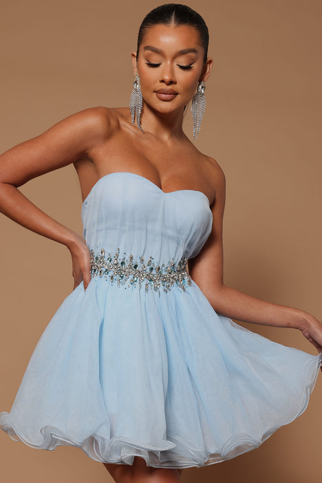 Eva Tulle Embellished Mini Dress Light Blue
