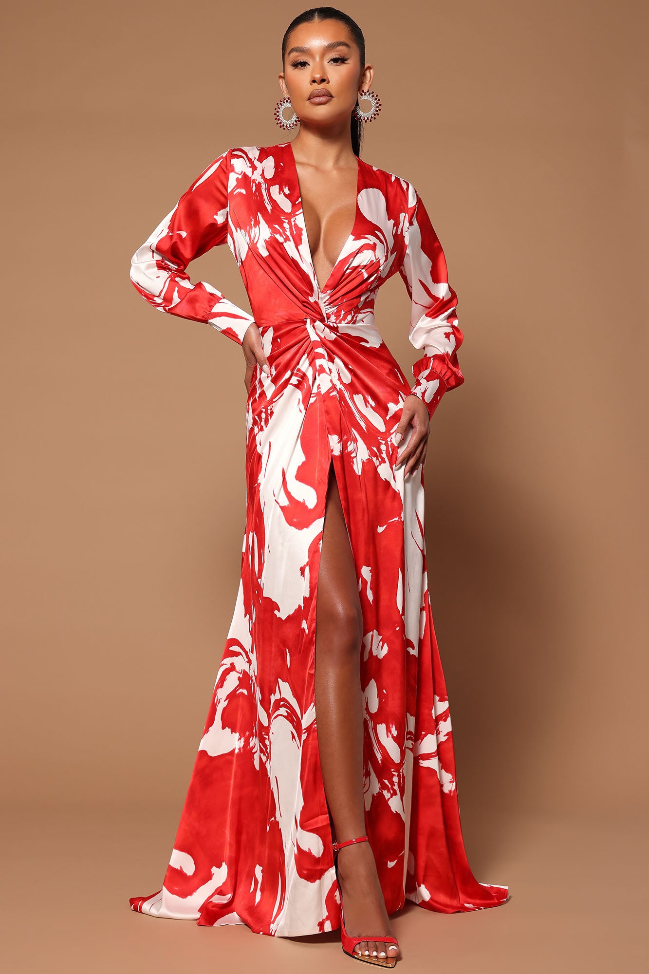 Red white maxi dress hot sale