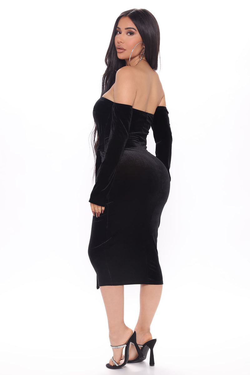 Stay Close Velvet Midi Dress - Black | Fashion Nova, Dresses | Fashion Nova