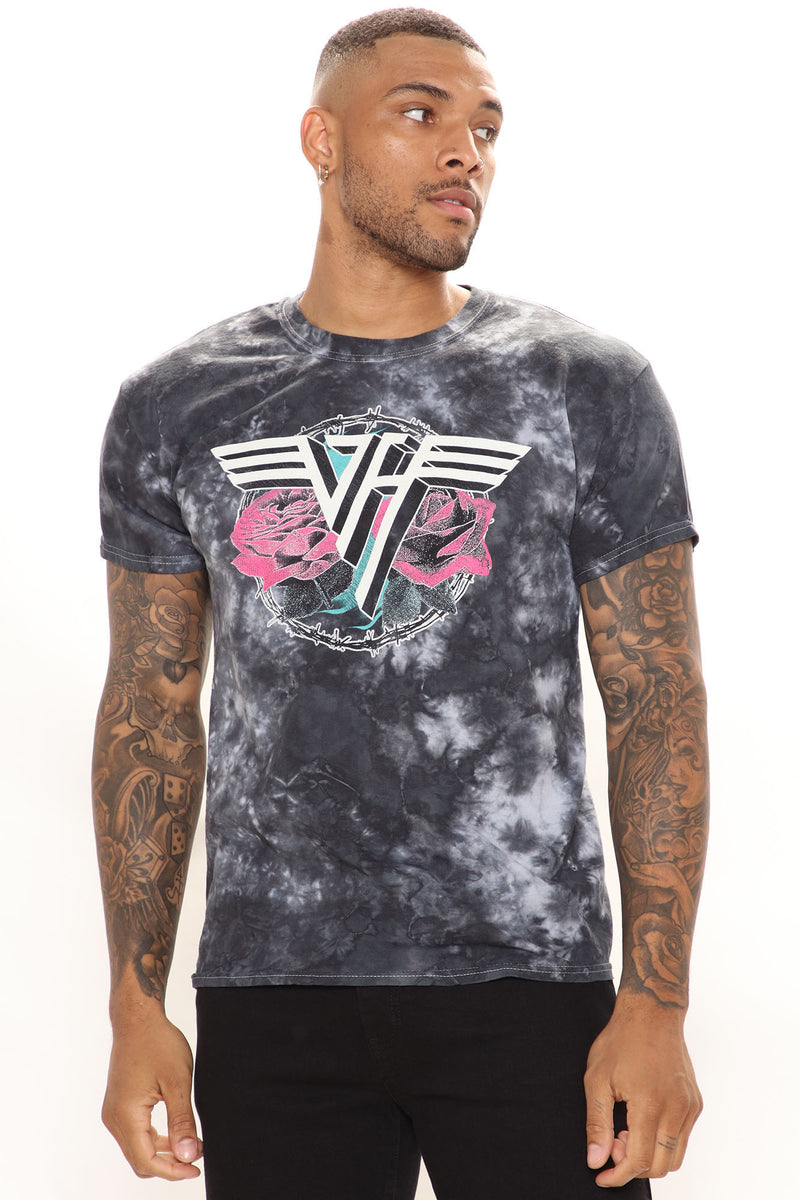 Van Halen Roses Tie Dye Short Sleeve Tee - Black/Grey | Fashion Nova ...