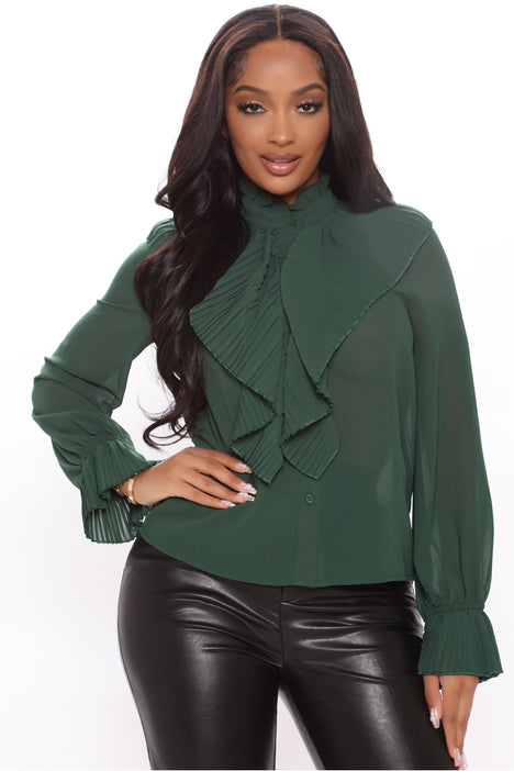 Looking For My Check Ruffle Shirt - Hunter Green | Fashion Nova
