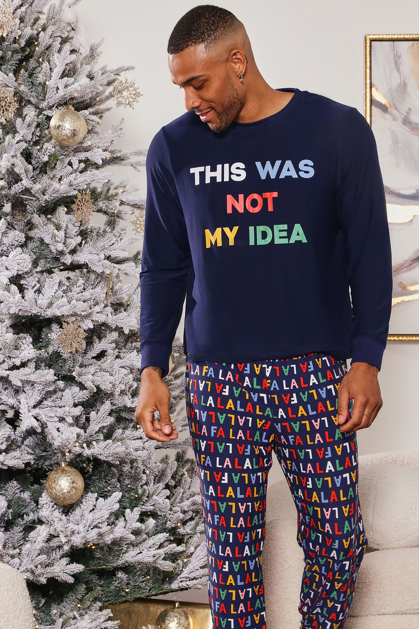 Fa La La Not My Idea Holiday Pj Set - Navy/combo, Fashion Nova, Mens  Sleepwear