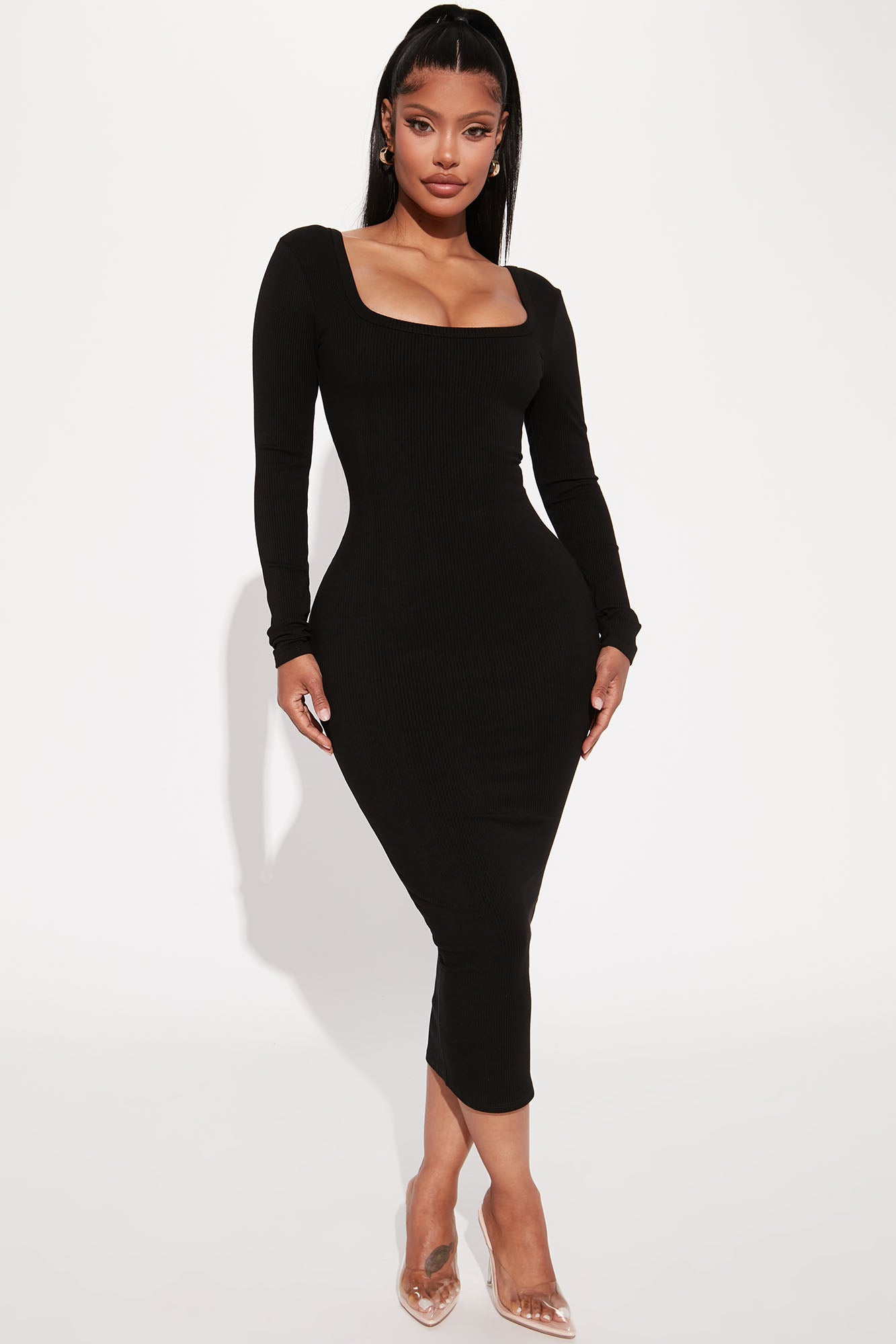 Selena Snatched Midi Dress Black