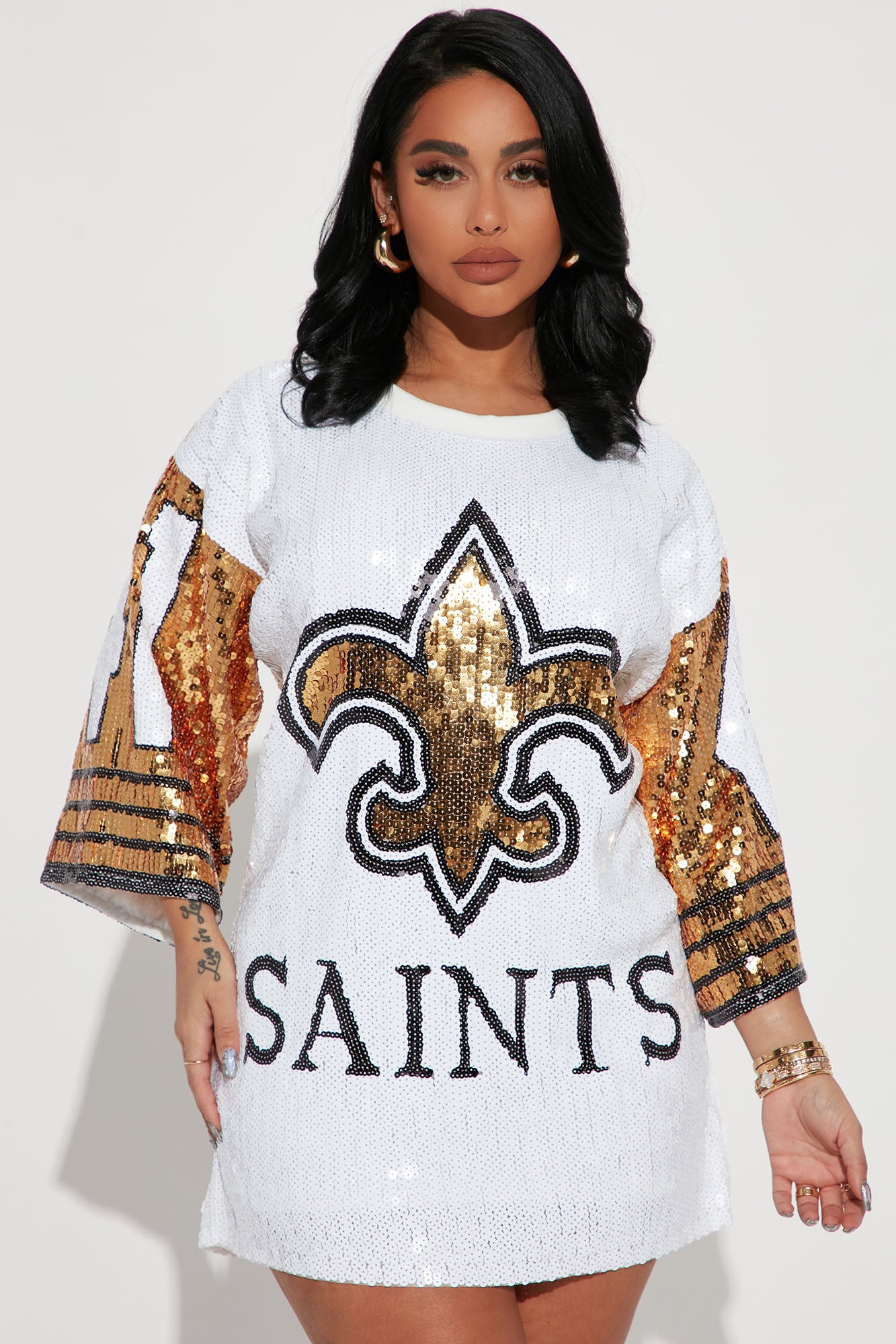 New Orleans Saints Women's Black and Gold Sequin Jersey Dress
