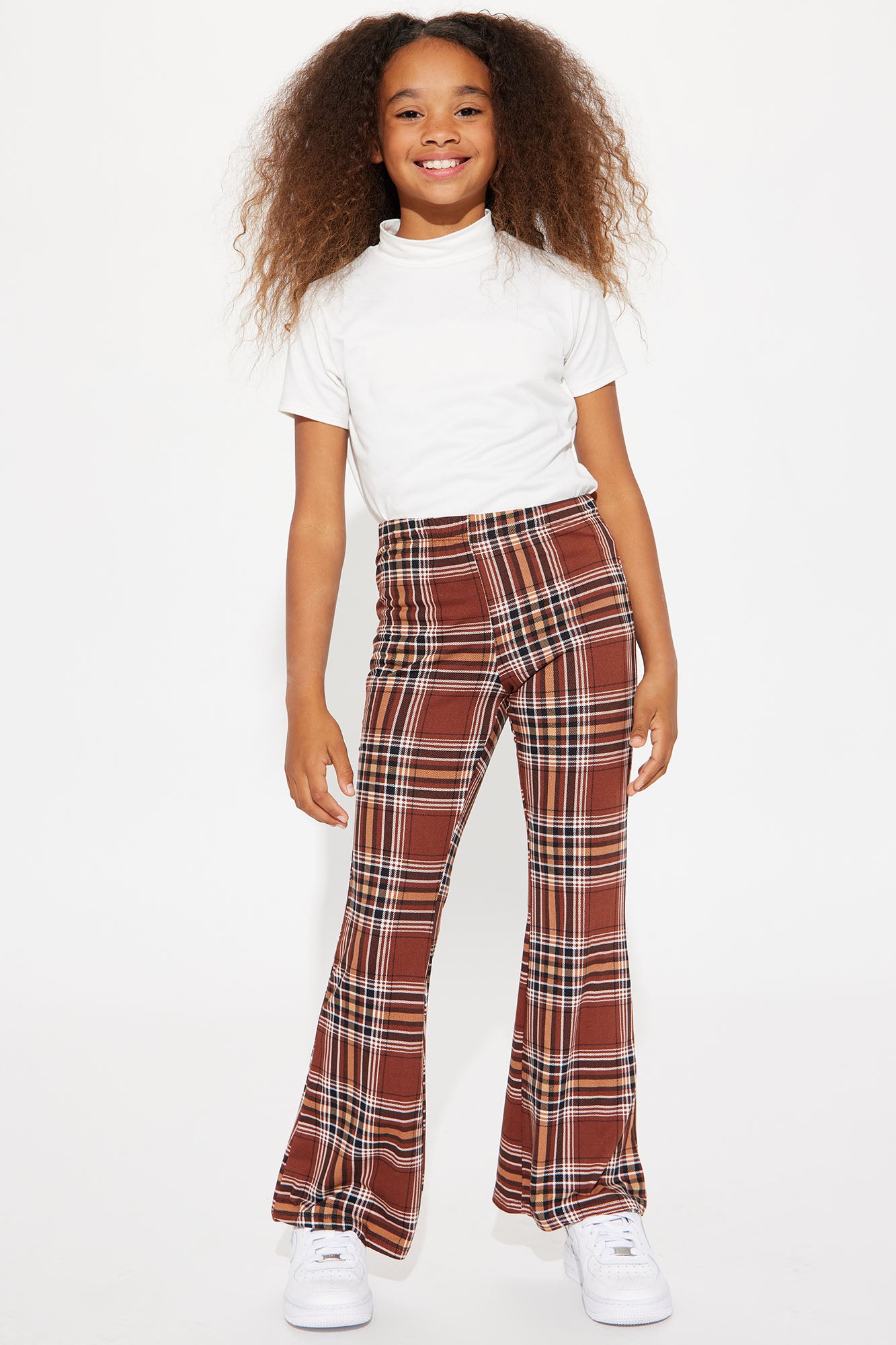 Mini Checking Out Plaid Flare Pants - Brown/combo | Fashion Nova