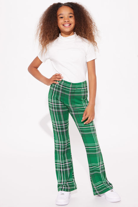 Mini Checking Out Plaid Flare Pants - Green/combo | Fashion Nova