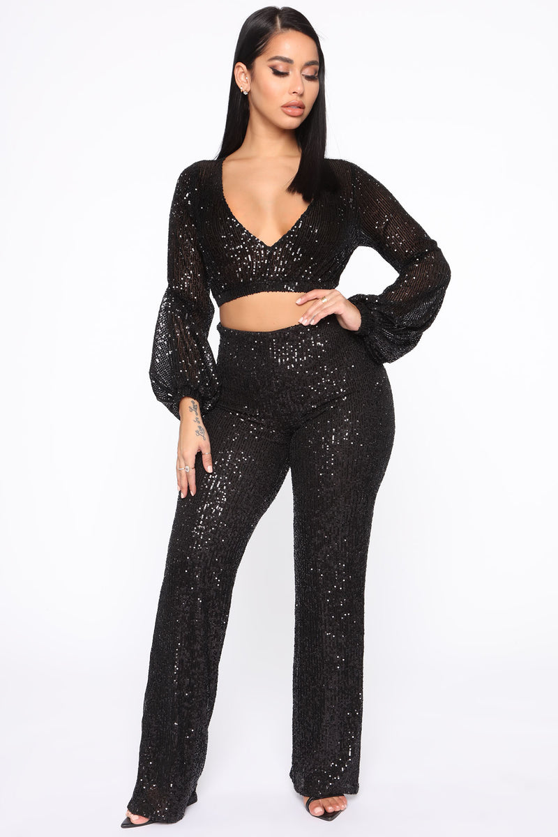 Glamour Game Sequin Pant Set - Black | Fashion Nova, Matching Sets ...