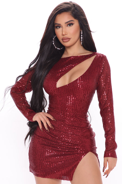 Fashion nova best sale burgundy sequin dress