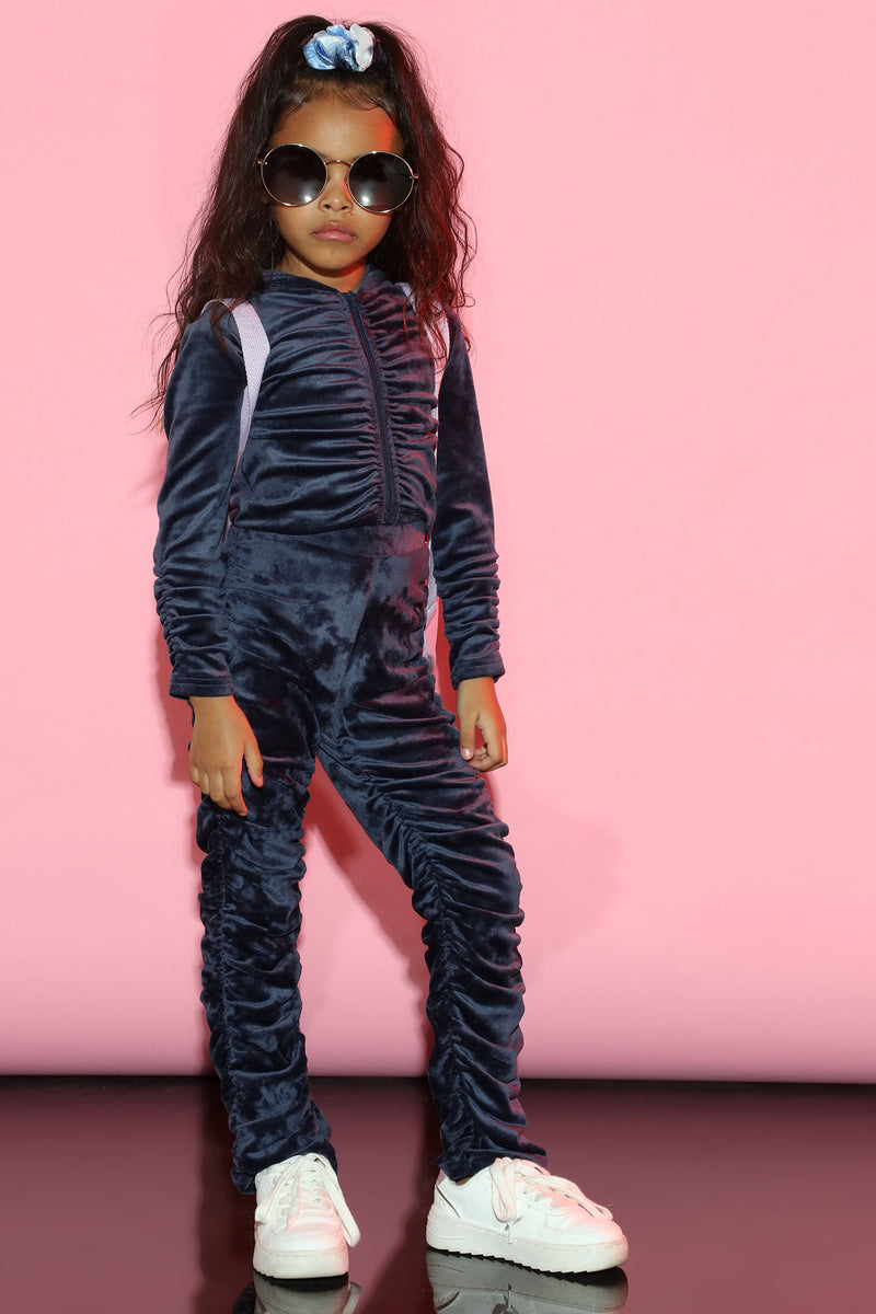 Mini Ruched All Over Velvet Legging Set - Navy | Fashion Nova, Kids ...