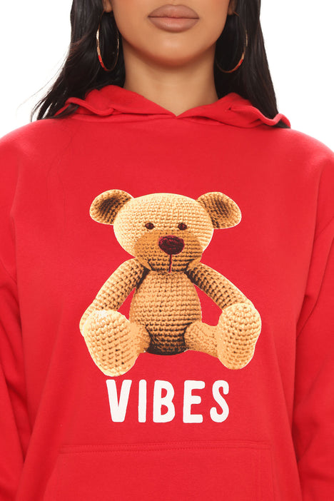 Red teddy hoodie clearance