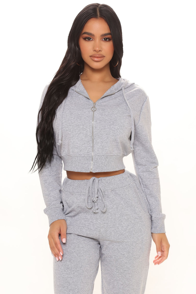 Latest And Greatest French Terry Zip Crop Hoodie - Heather Grey ...