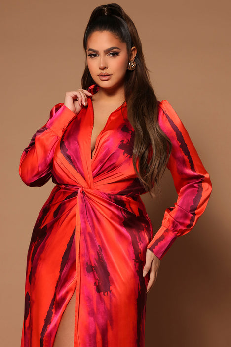 Gabriella Long Sleeve Maxi Dress Orange combo Fashion Nova