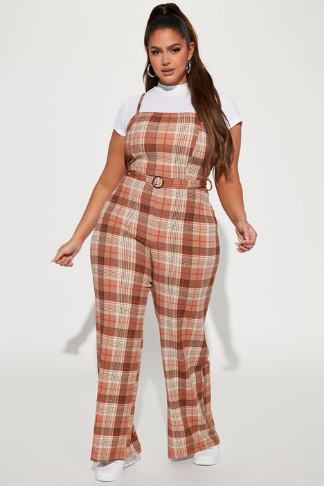 Preppy In Plaid Jumpsuit Camel combo