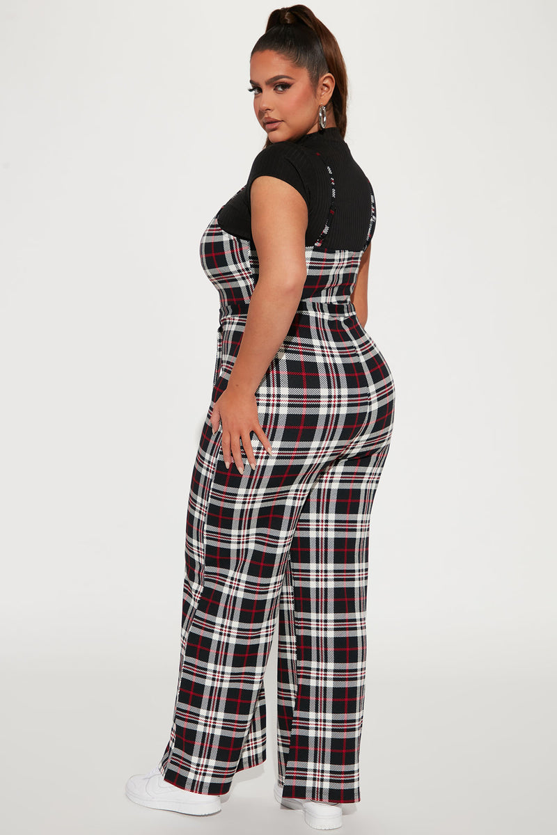 Preppy In Plaid Jumpsuit Black combo