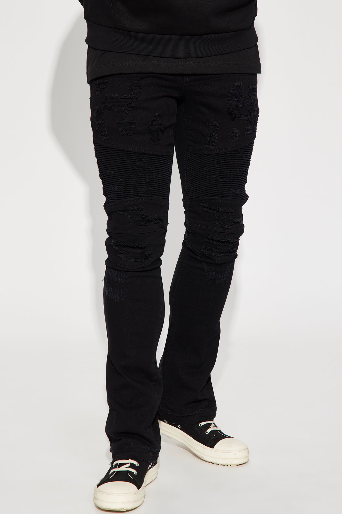 Black moto sales stacked skinny jeans