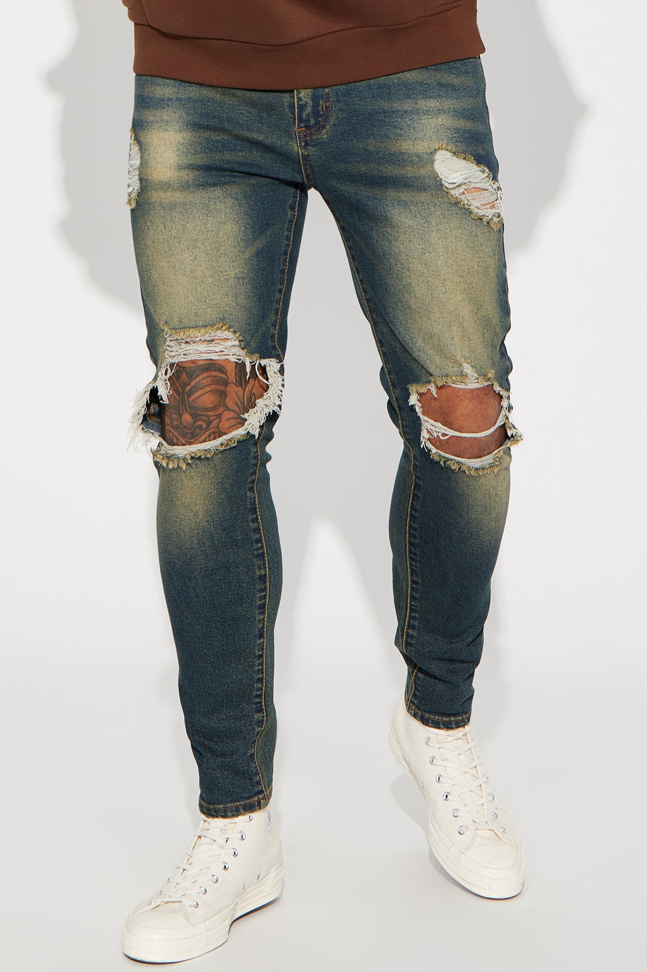 repræsentant Arbejdsløs roterende Tinted Ripped Knee Stacked Skinny Jeans - Vintage Blue Wash | Fashion Nova,  Mens Jeans | Fashion Nova
