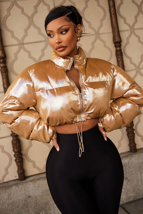 Cause A Scene Cropped Puffer Jacket Gold Fashion Nova Jackets