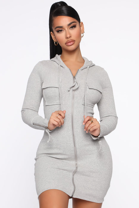 Right And Tight Hooded Mini Dress Heather Grey