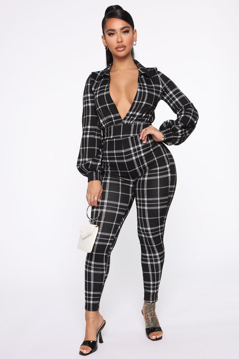 Fashion nova plaid jumpsuit online