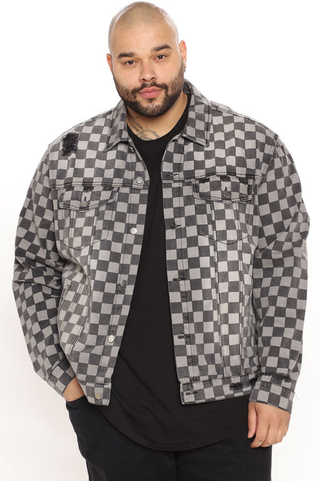 Checkered shop jean jacket