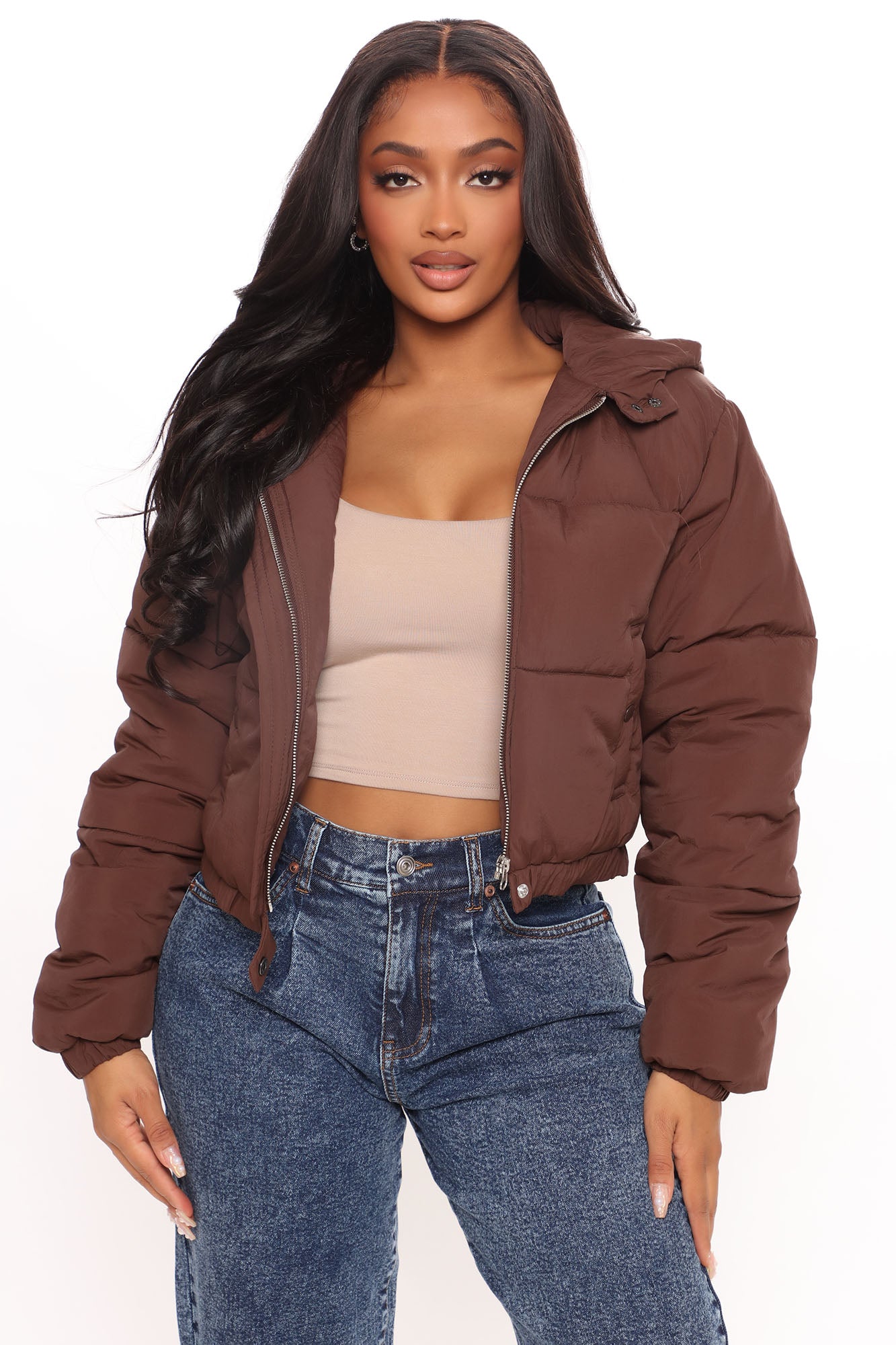 Nights In The City Cropped Puffer Jacket Chocolate