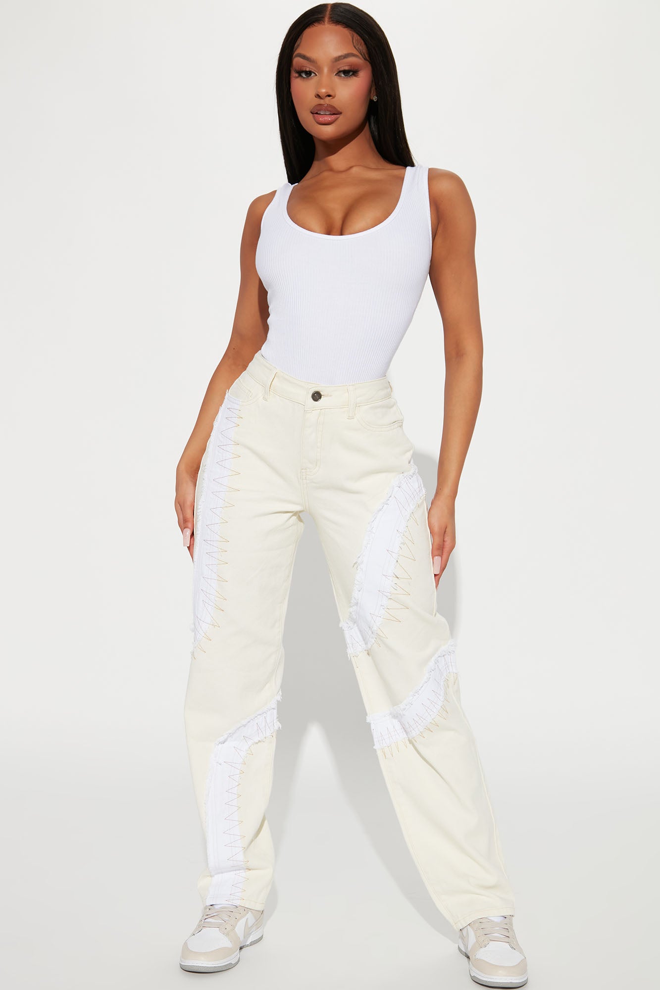 Work In Progress High Rise Straight Leg Jean Cream Fashion