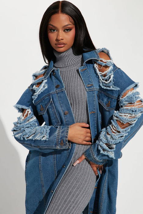 Fashion nova ripped jean jacket sale