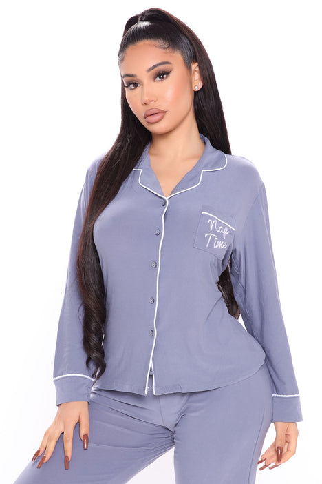 Nap Time PJ Pant Set Blue Fashion Nova Lingerie Sleepwear