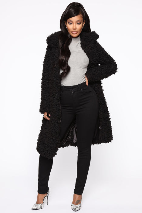 All About Me Fuzzy Coat Black
