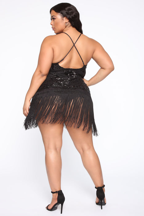Speakeasy Fringe Dress Black