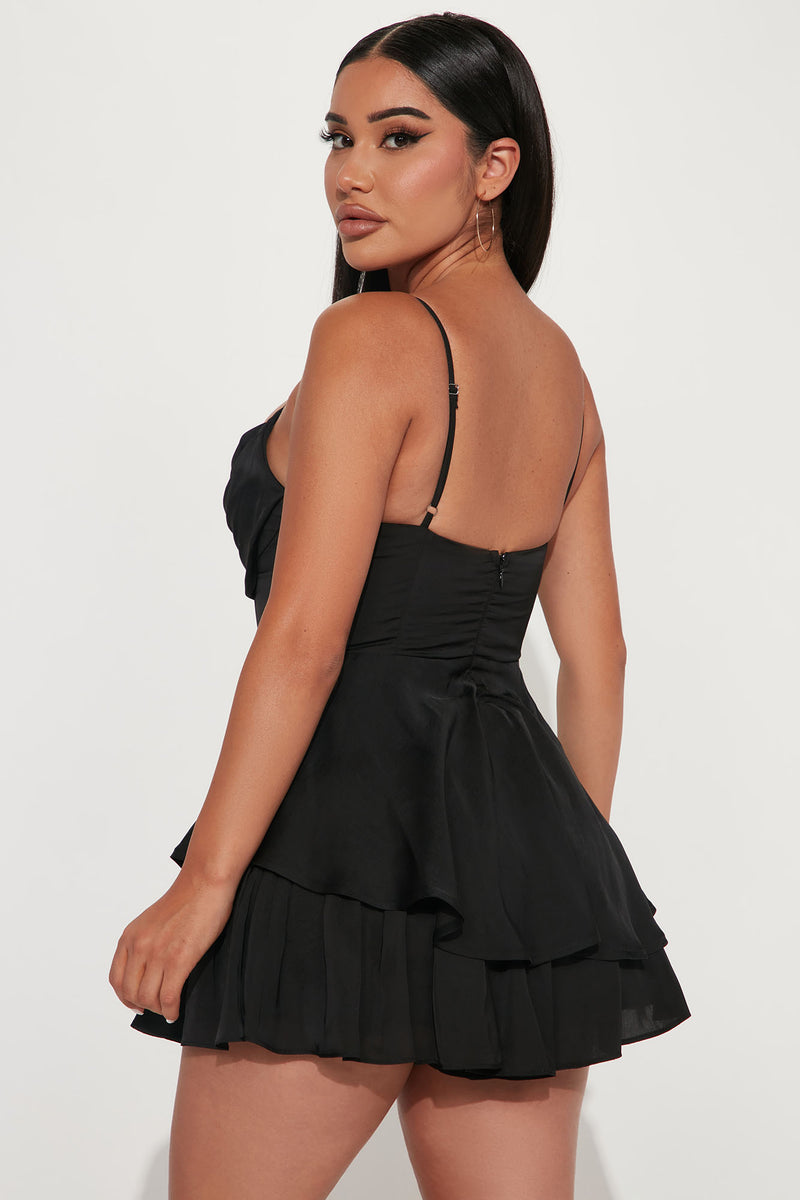 Stefany Satin Romper - Black | Fashion Nova, Rompers | Fashion Nova
