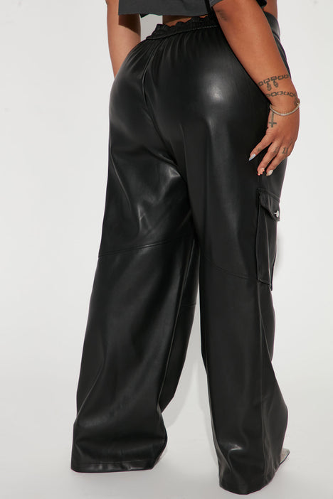 Grab The Check PU Leather Pants - Black, Fashion Nova, Pants