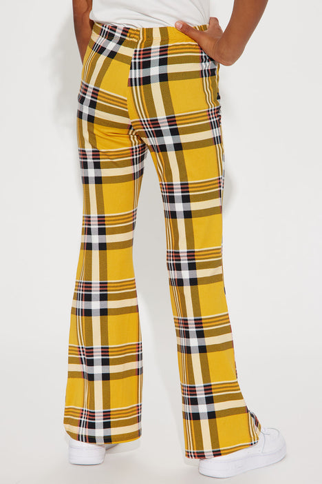 Yellow plaid outlet flare pants