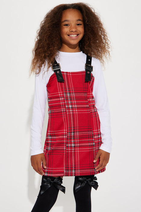 Mini Dorsey Plaid Overall Dress Set Red combo Fashion Nova