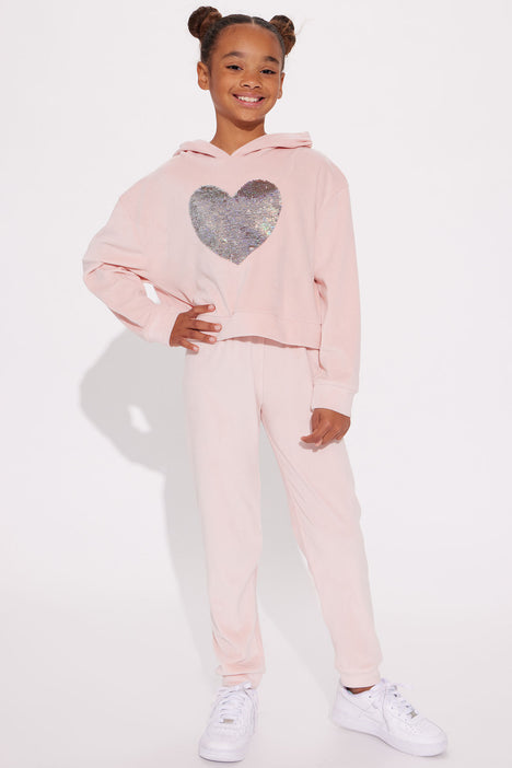 Mini Heart Center Velour Jogger Set Blush Fashion Nova Kids