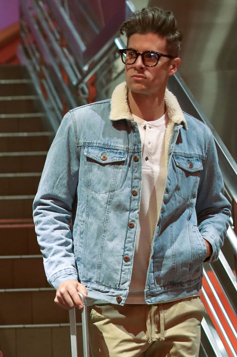 Light wash denim sherpa jacket online