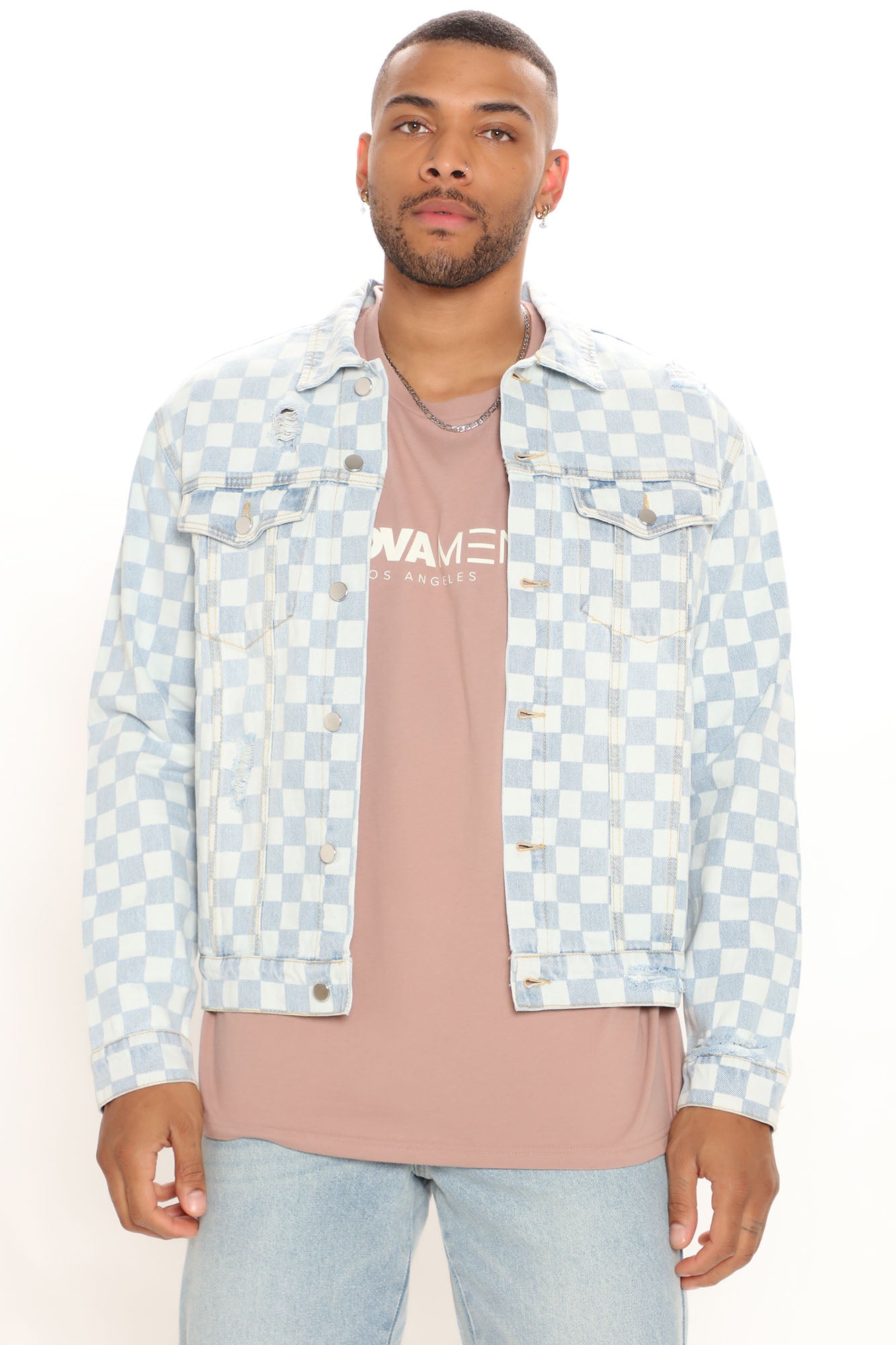 Checkered denim jacket online