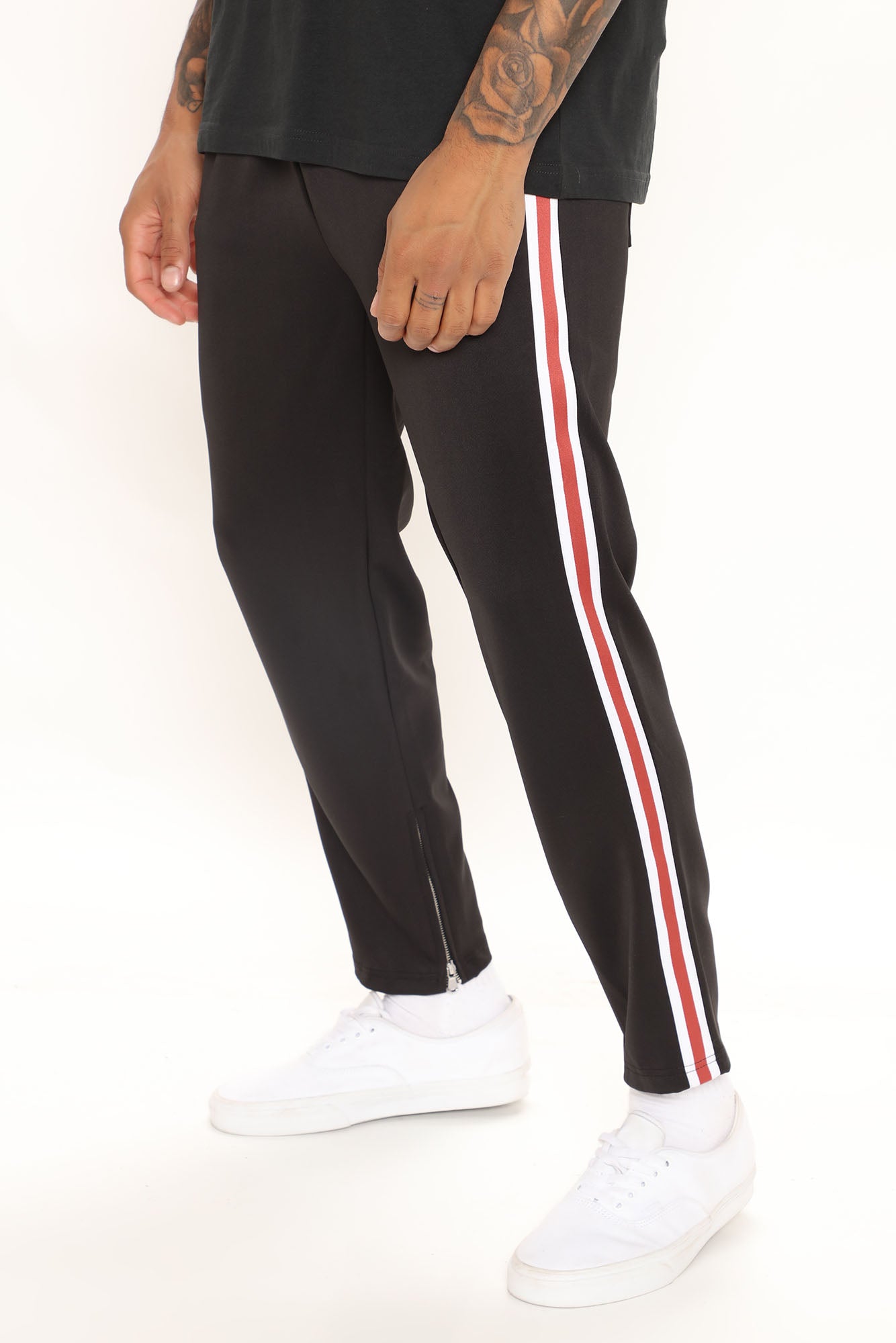 Keep Up Side Striped Track Pants Black Red Fashion Nova Mens