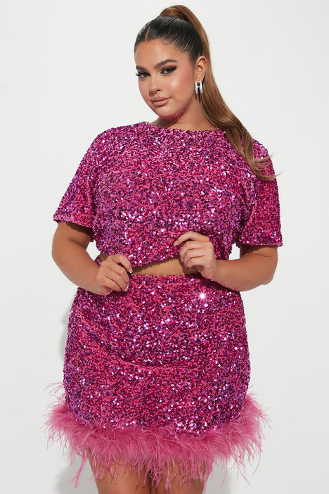 Plus size sales pink sequin skirt