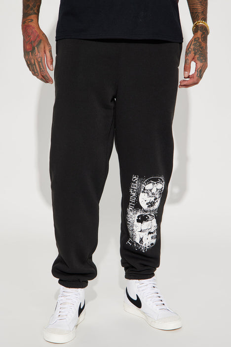 Stacked Skulls Jogger Black Fashion Nova Mens Fleece Bottoms
