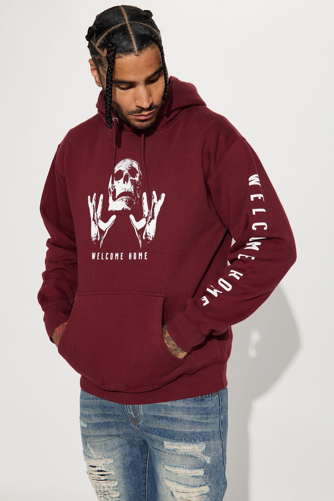 Burgundy graphic shop hoodie