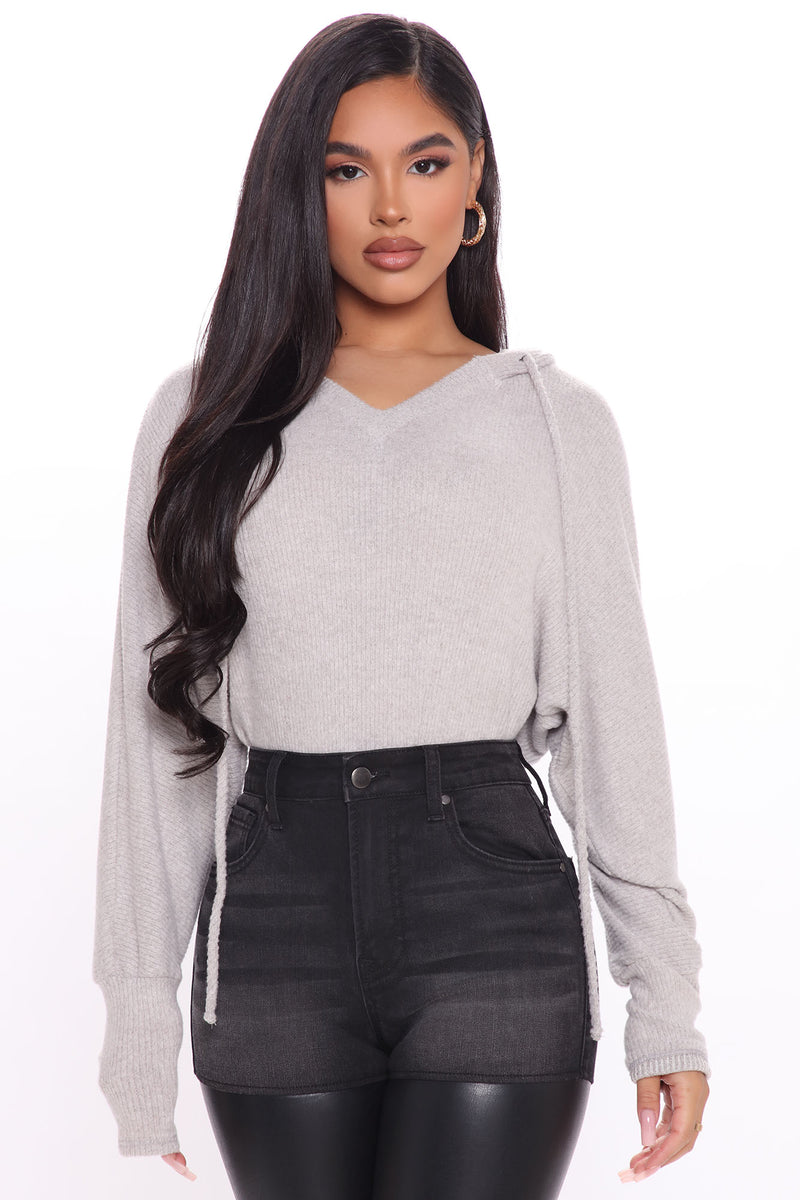 Cozy With You Hooded Bodysuit Heather Grey Fashion Nova, Bodysuits