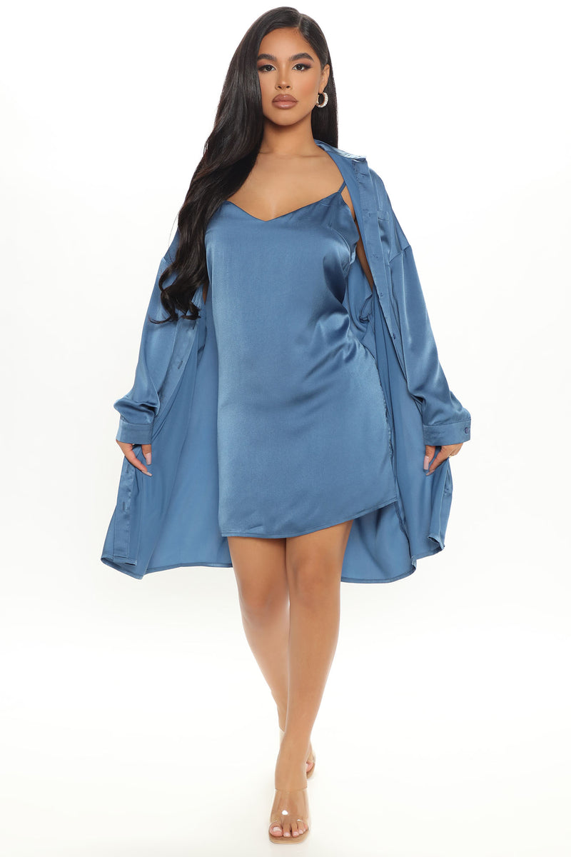 Like A Love Song Satin Dress Set - Blue | Fashion Nova, Matching Sets ...