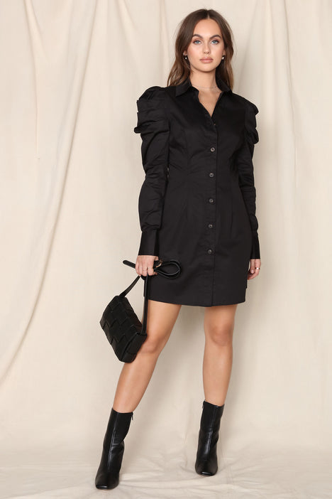 Francesca Poplin Button Down Dress Black