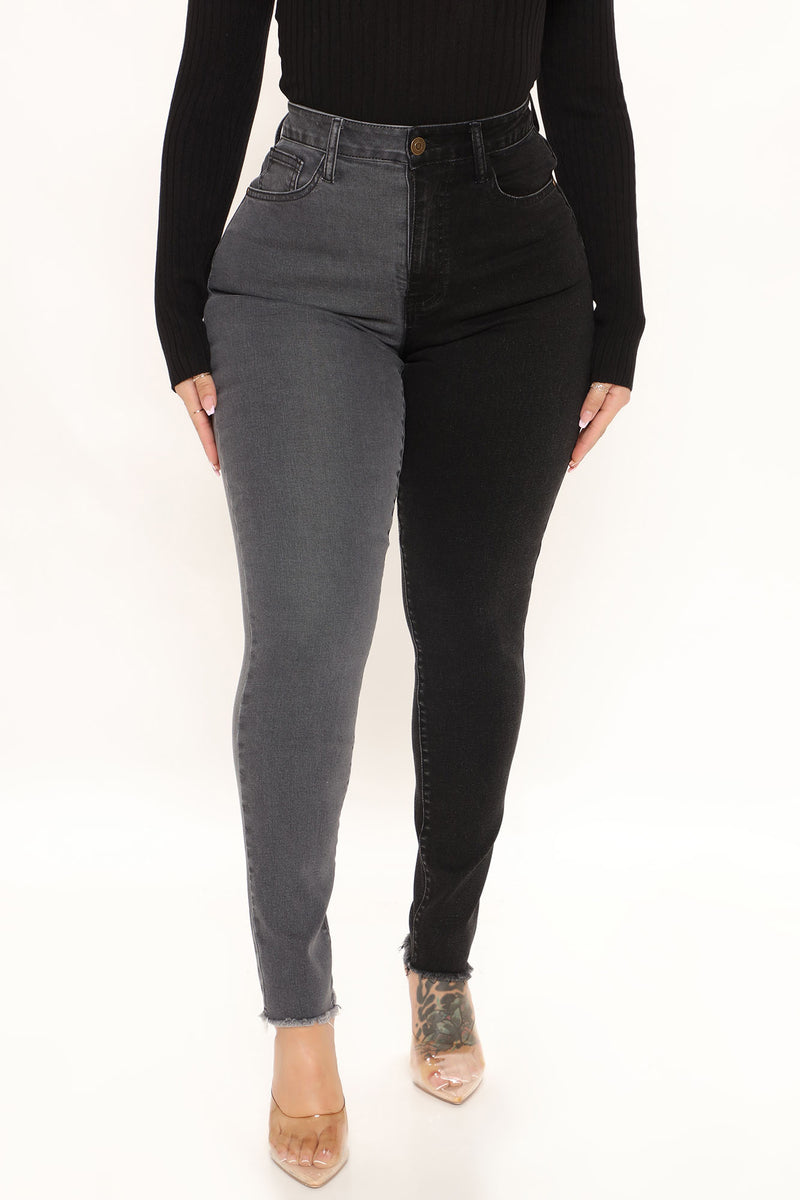 Half And Half Contrast High Rise Skinny Jeans - Black/Grey | Fashion ...