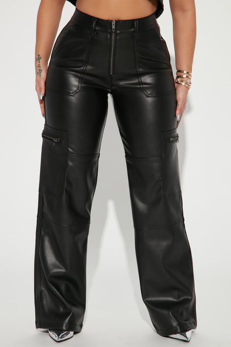 Straight Leg Faux Leather Fly Front Pant | Industry