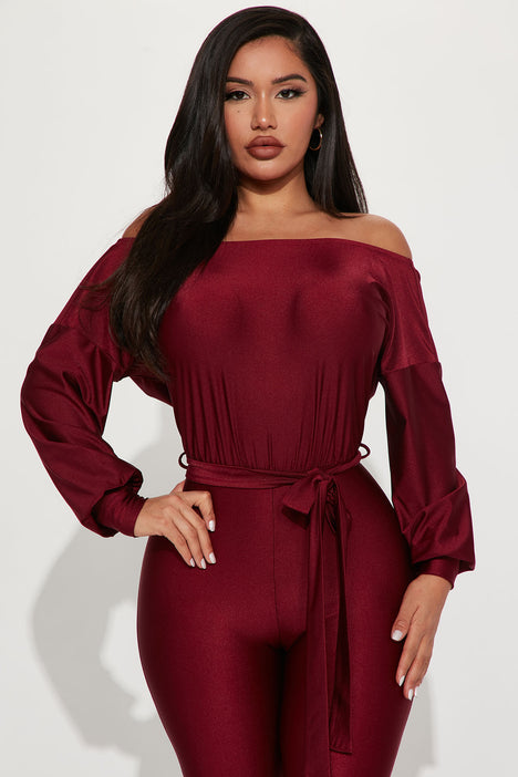 Burgundy jumpsuit clearance fashion nova