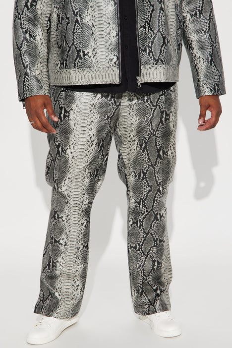 Grey front zip outlet snake print trouser